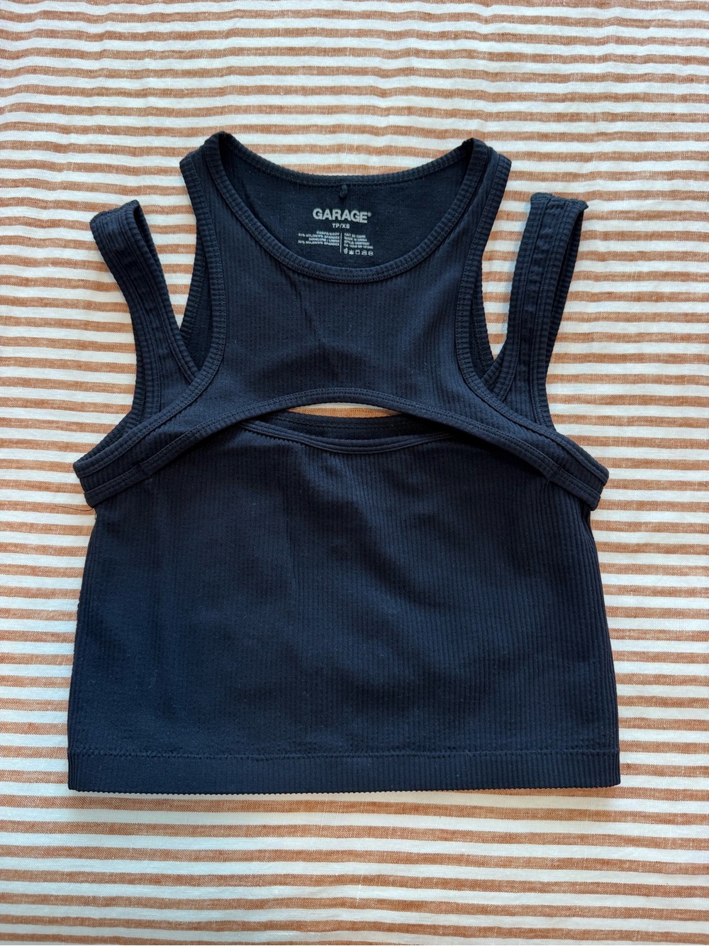 Garage Black Ribbed Cutout Crop Tank